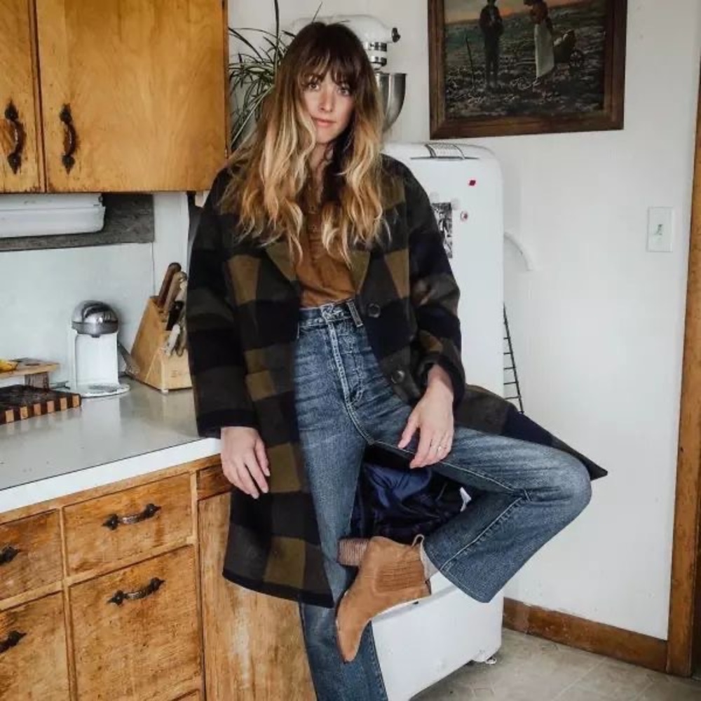 Madewell Coat Elmcourt Oversized Notched Single-Breasted Buffalo Check L GUC